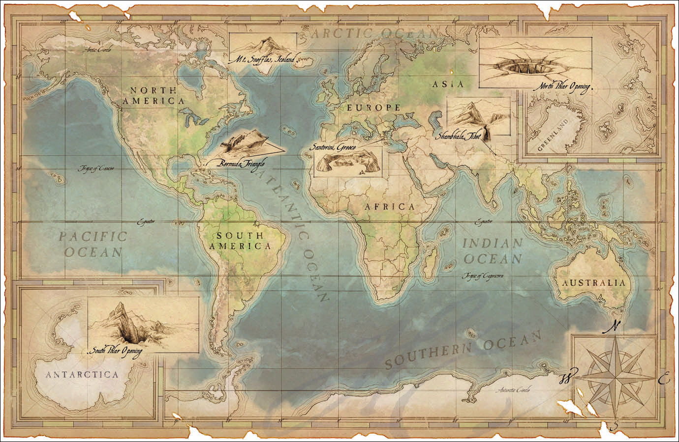 landkaart holle Aarde oude kaart