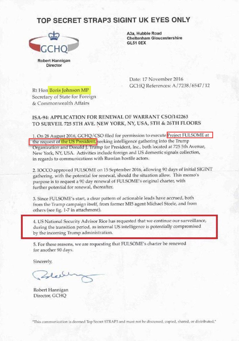 GCHQ Top Secret Memo SusanRiceRequestedSpyingOnTrump